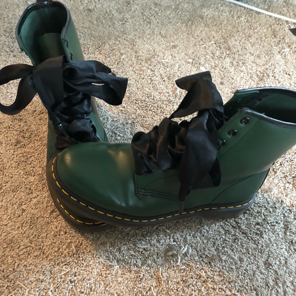 Green Dr Martens with Ribbon Laces
